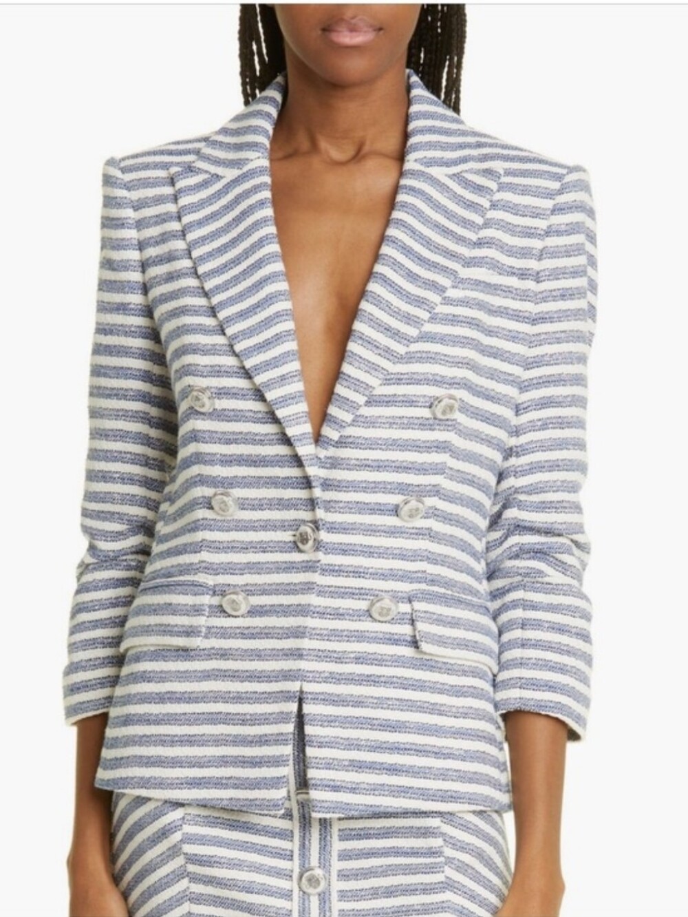 Veronica Beard Ryland Dickey Nautical Striped Blue White Tweed Blazer Size 4